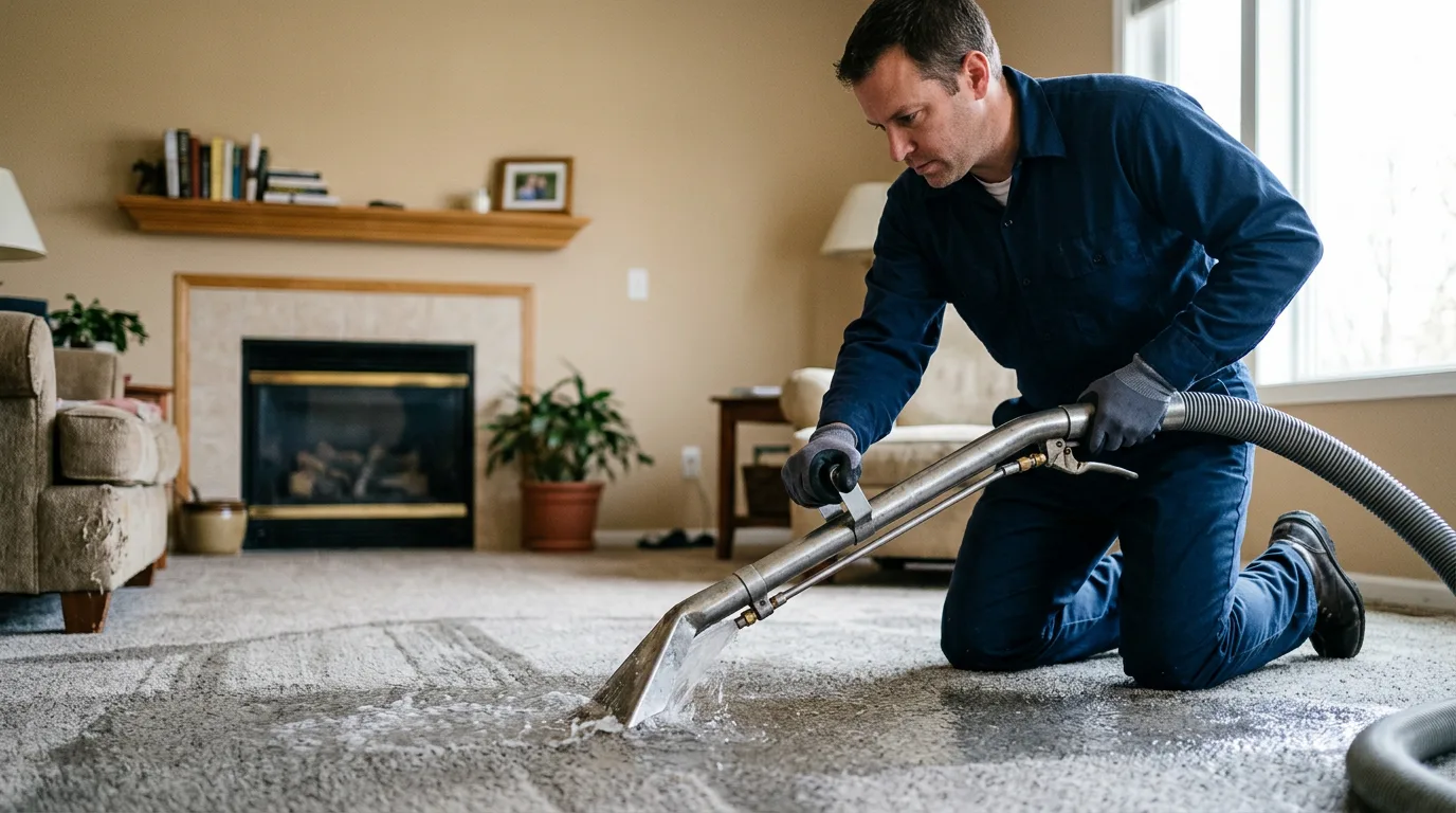 Water damage restoration technician working near Olds, IA